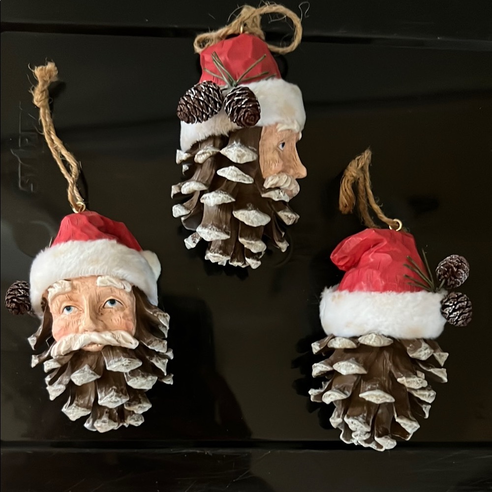Santa Resin Pinecone Ornaments - set of 3